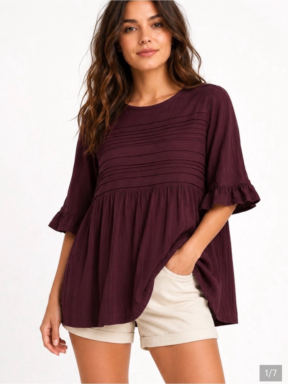 Free People Take a spin Black Honey Maroon Babydoll Tunic Top